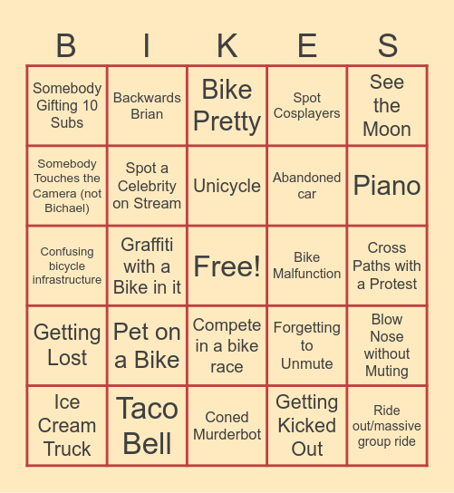 Bike Curious 2026 Stream Bingo Card