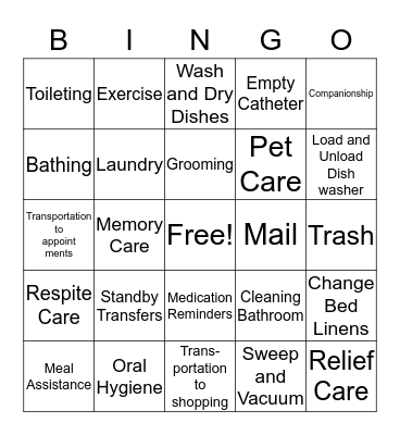 Services@Home Bingo Card