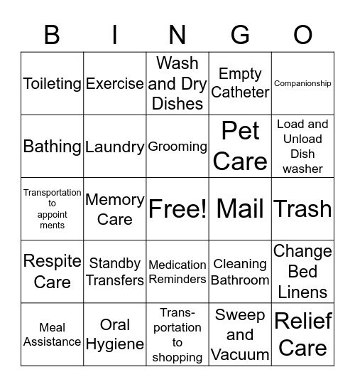 Services@Home Bingo Card