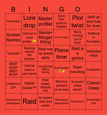 Criminal Minds Bingo Card