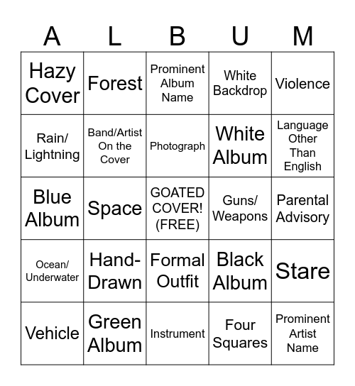 Album Cover Bingo Card