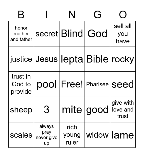 Bible Bingo New Testament Bingo Card