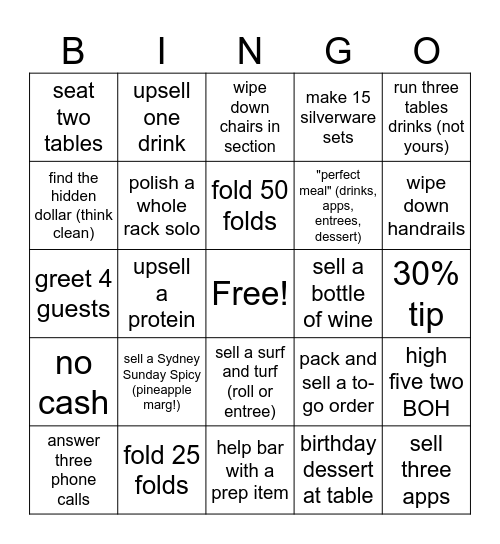 SUNDAY SERVER BINGO Card