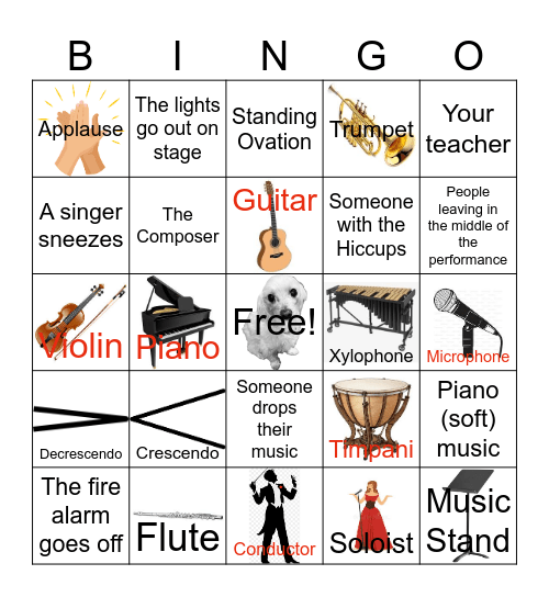 Concert Bingo Card