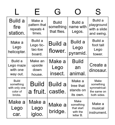 Lego Challenge Bingo Card