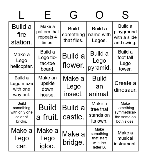 Lego Challenge Bingo Card