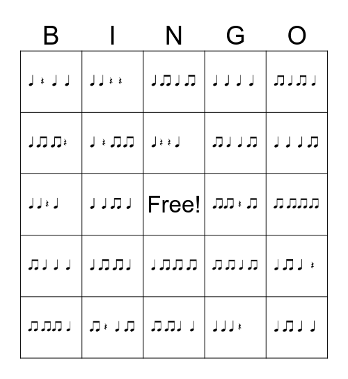 Rhythm Bingo! Bingo Card