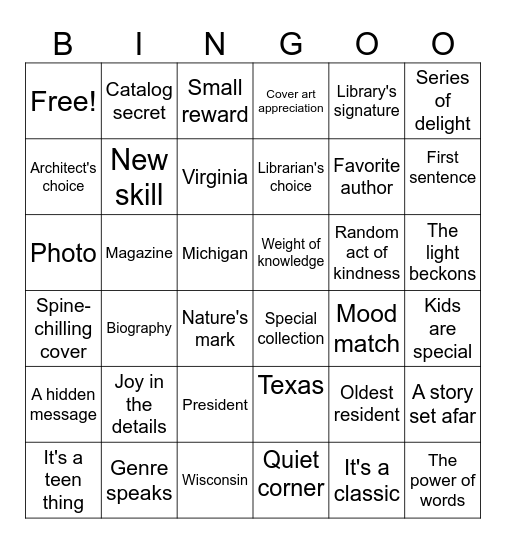 Beautiful Libraries Bingo Card