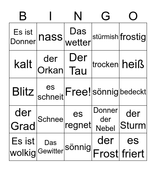 Das Wetter BINGO! Bingo Card