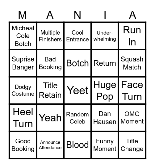 Wrestlemania 42 Bingo Card
