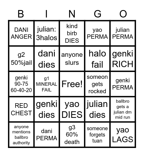 yao bri finale bingo Card
