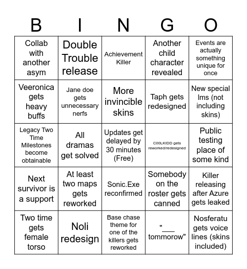 Forsaken 2026 Predictions! Bingo Card