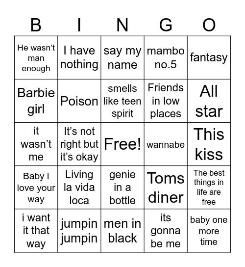 90’s Bingo Card