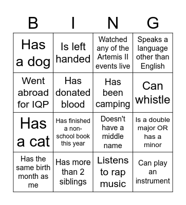 Icebreaker Bingo Card
