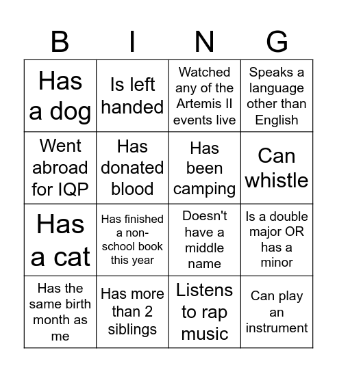 Icebreaker Bingo Card