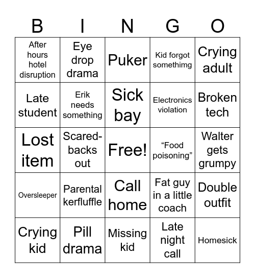 Cosmosphere Bingo Card