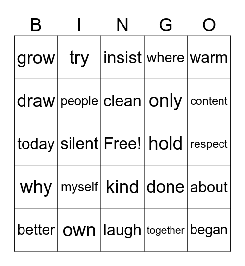 Words to Read Bingo Card