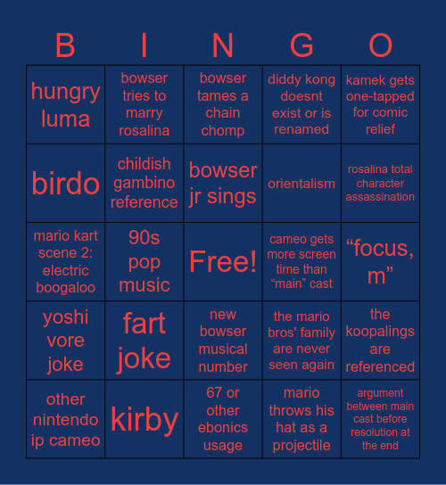 super mario odyssey movie Bingo Card