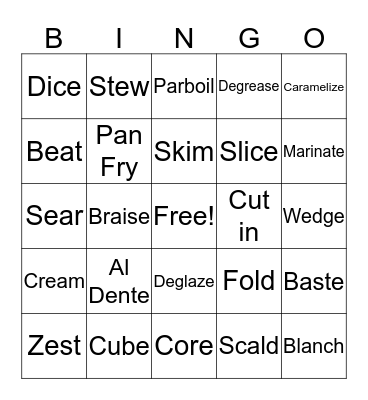 Food Prep Bingo Card