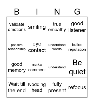 Active Listening Bingo Card