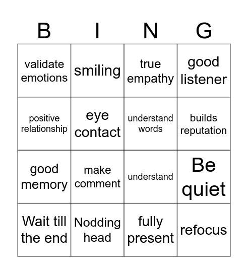 Active Listening Bingo Card