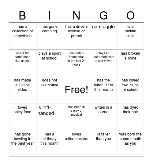 Mingle Bingo Card
