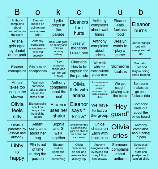 Disney book club bingo Card
