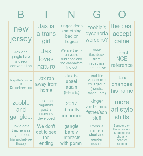custard's tadc finale bingo Card
