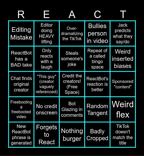 Bad Reactor Bingo Card