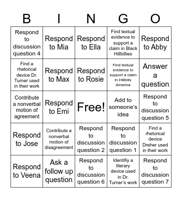 Discussion Bingo Card