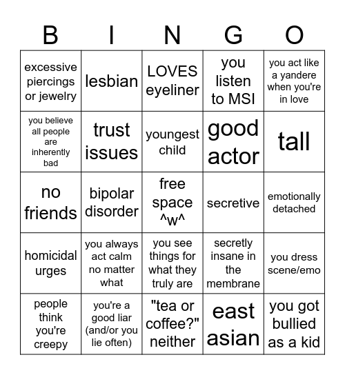 brennan kinnie bingo! <3 Bingo Card