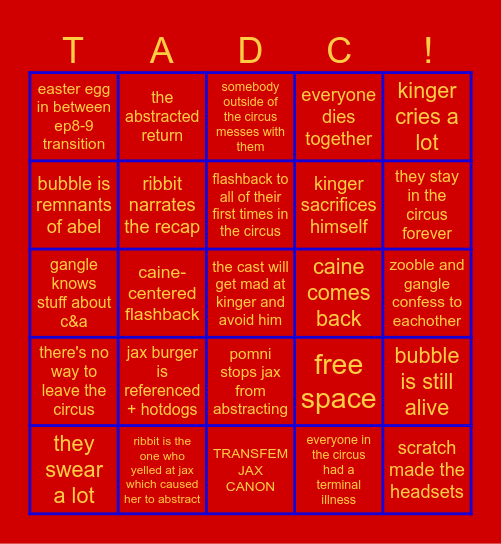 episode nine bingo Card
