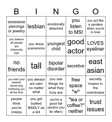 brennan kinnie bingo! <3 Bingo Card