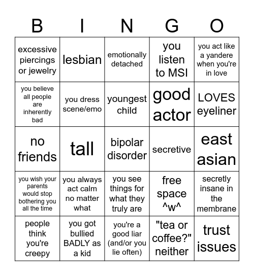 brennan kinnie bingo! <3 Bingo Card