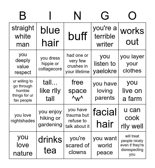 fergus kinnie bingo! <3 Bingo Card