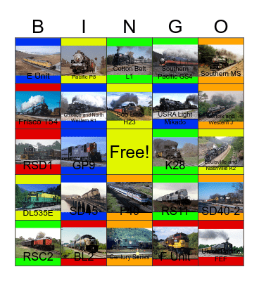 Railroad Museums around America that I would like to visit and take photographs and record videos with on my camera one day Bingo Card
