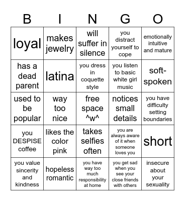 alicea kinnie bingo! <3 Bingo Card