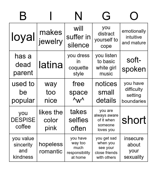 alicea kinnie bingo! <3 Bingo Card