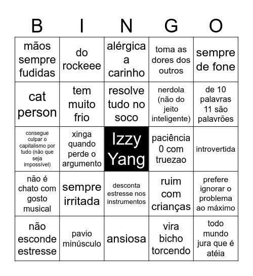Izzy Bingo Card