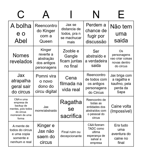 TADC:Movie Bingo Card