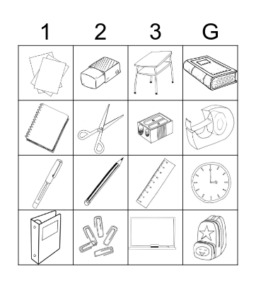 School Supplies Bingo Card