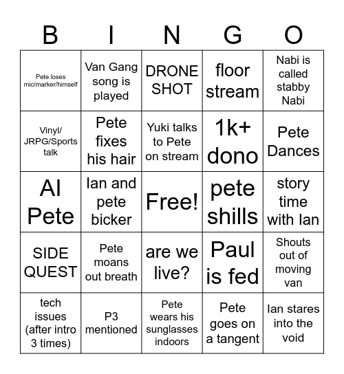 Van Gang bingo DAY 4 (Cyclethon Day 13) Bingo Card