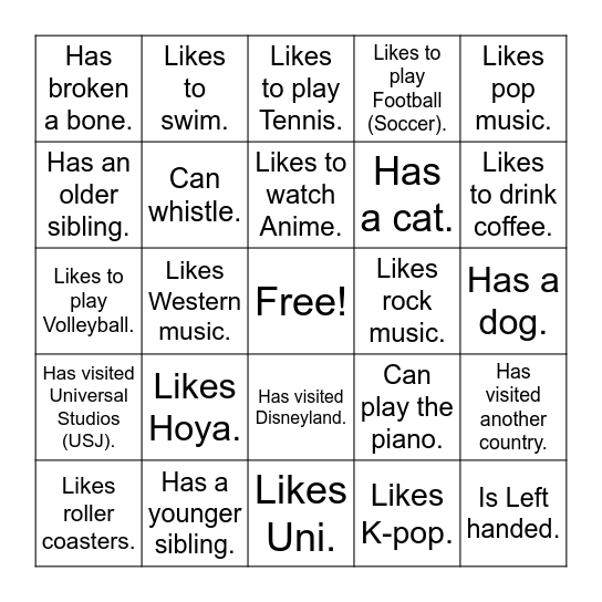 Find Someone who.... Bingo Card