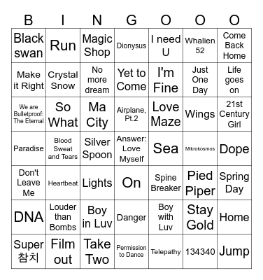 BTS ARIRANG WORLD TOUR 2026 Bingo Card