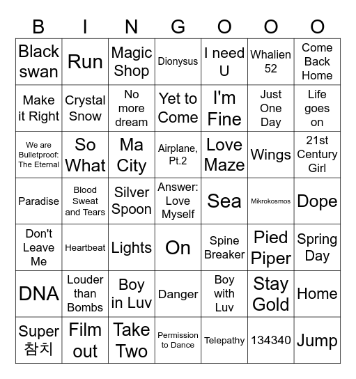 BTS ARIRANG WORLD TOUR 2026 Bingo Card