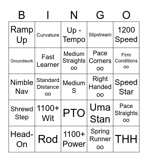oguri cap ganame una carrera Bingo Card