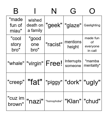 bapo bingo Card
