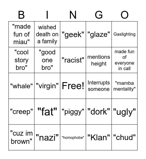 bapo bingo Card
