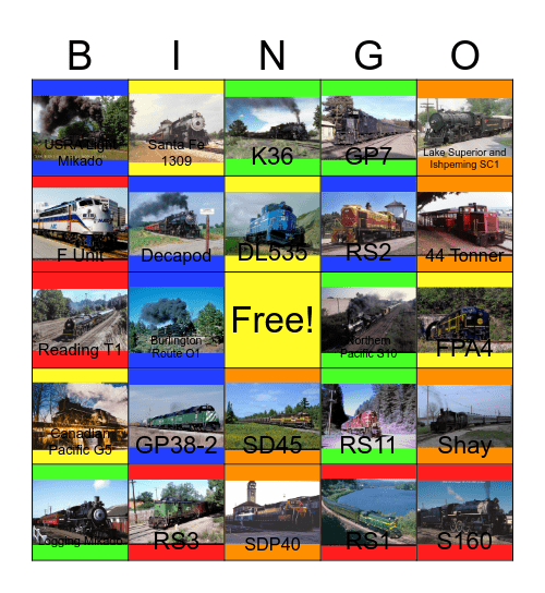 Heritage Railroads around America that I would like to visit and take photographs and record videos with on my camera one day Bingo Card
