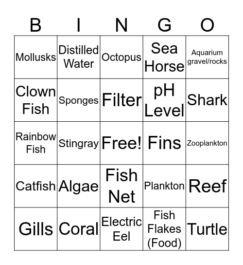 Aquarium Bingo Card